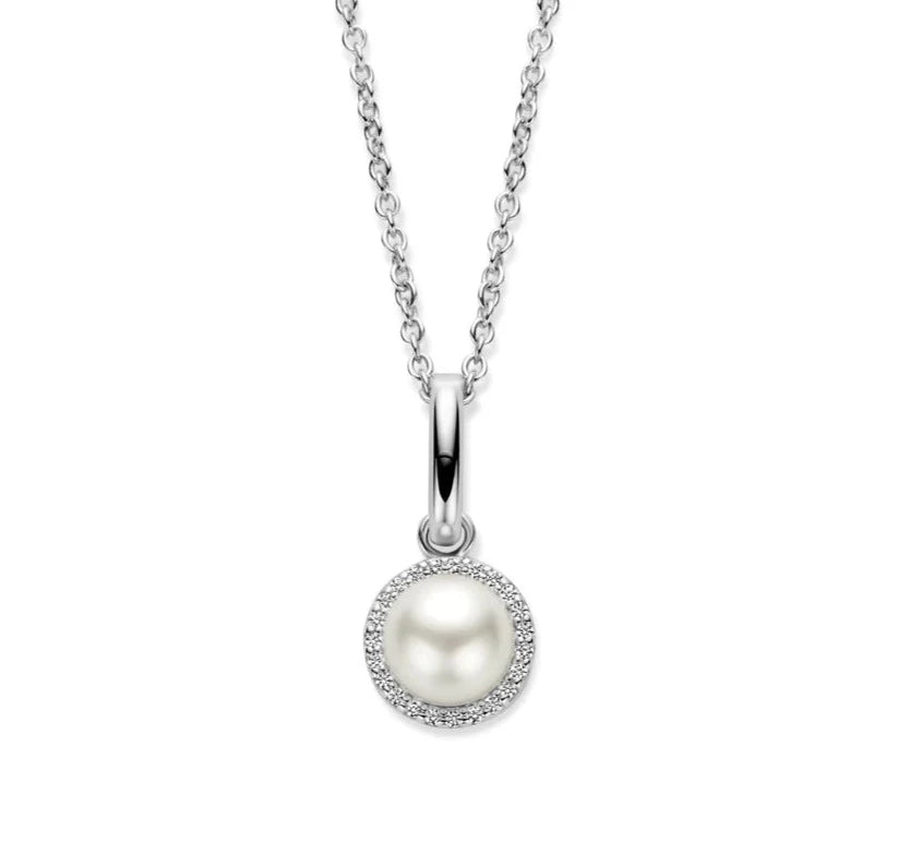 Perlenkette - Sterlingsilber - Süßwasserperle und Zirkonia