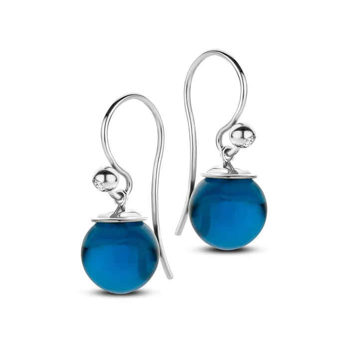 Figaro Ohrringe 9 mm - Sterlingsilber - blauer Achat und Zirkonia