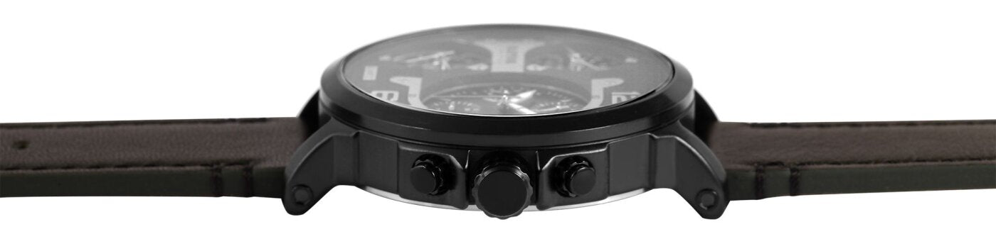 Raptor Herrenarmbanduhr Multifunktion, Leder schwarz