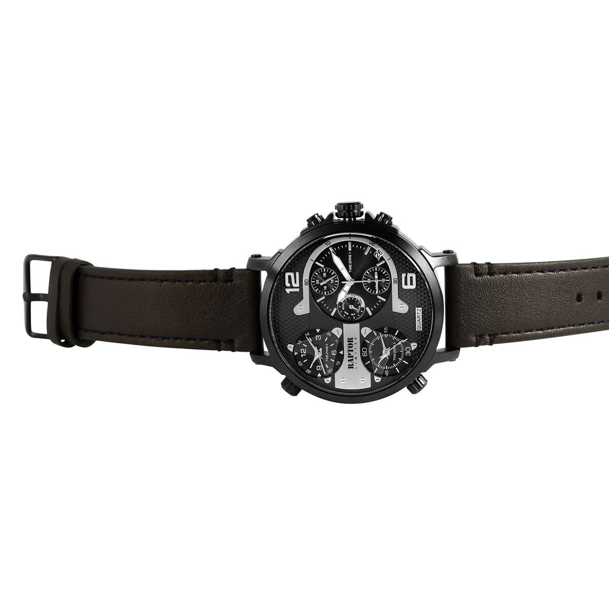 Raptor Herrenarmbanduhr Multifunktion, Leder schwarz