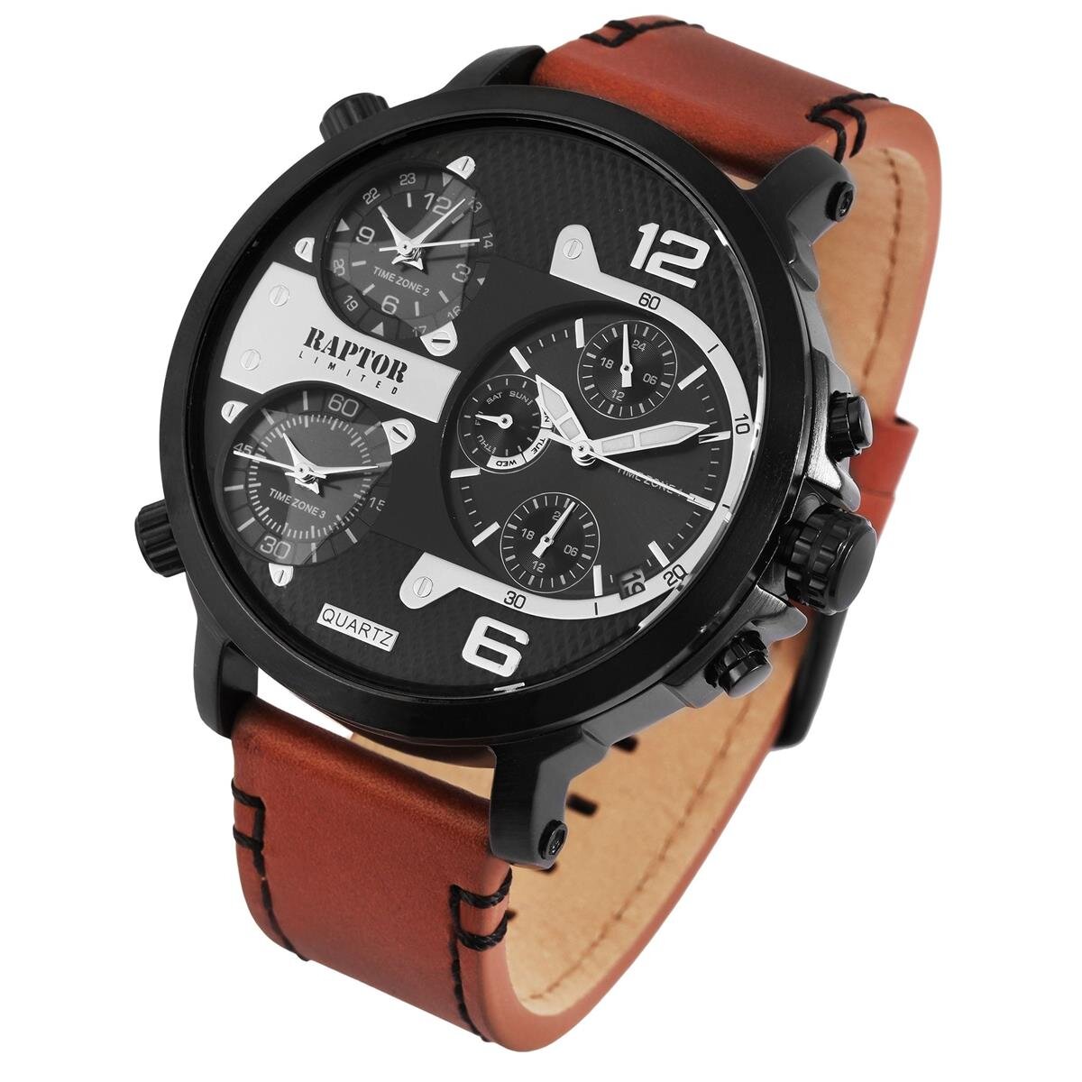 Raptor Herrenarmbanduhr Leder Chronograph