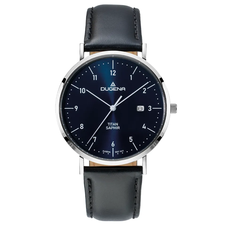 Stuttgart Dugena Uhr -Silber Lederband Schwarz