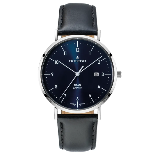 Stuttgart Dugena Uhr -Silber Lederband Schwarz